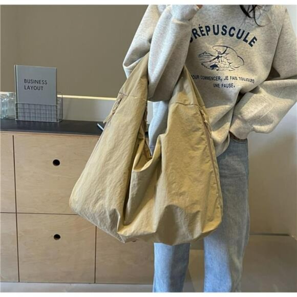 Large Nylon Slouchy Tote Bag Shoulder Purse Travel Gym Casual Work Handbag - Picture 3 of 7